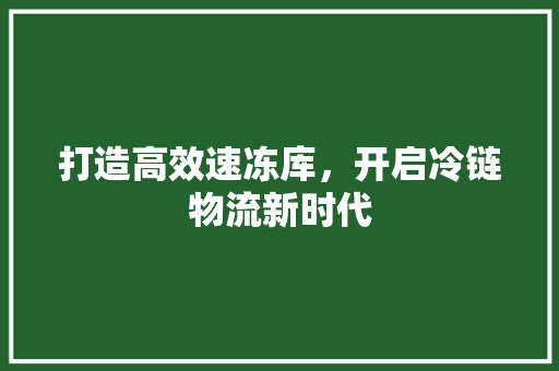 打造高效速冻库，开启冷链物流新时代