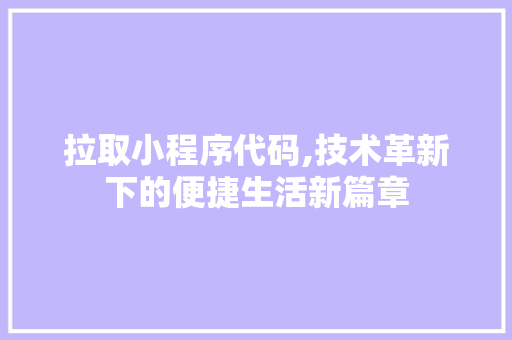 拉取小程序代码,技术革新下的便捷生活新篇章 拉取小程序代码,技术革新下的便捷生活新篇章 网站建设公司