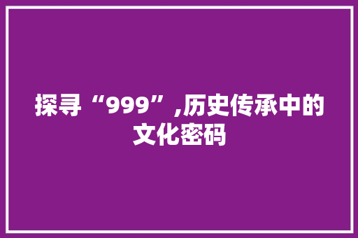 探寻“999”,历史传承中的文化密码 探寻“999”,历史传承中的文化密码 神马SEO