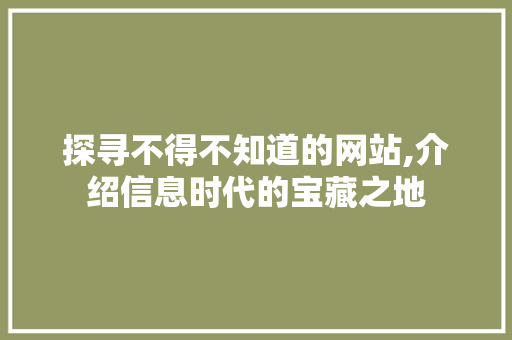 探寻不得不知道的网站,介绍信息时代的宝藏之地 探寻不得不知道的网站,介绍信息时代的宝藏之地 SEO关键词