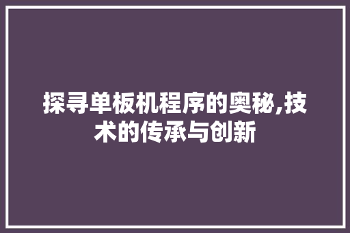 探寻单板机程序的奥秘,技术的传承与创新 探寻单板机程序的奥秘,技术的传承与创新 必应SEO