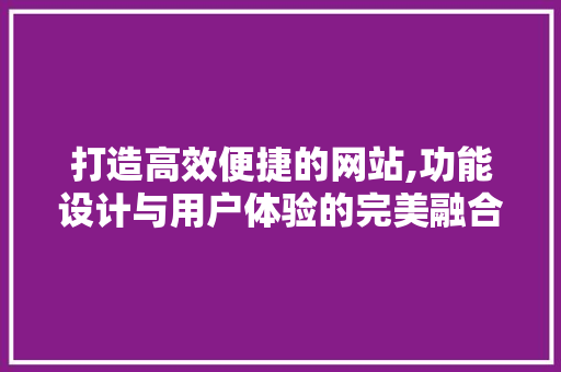 打造高效便捷的网站,功能设计与用户体验的完美融合