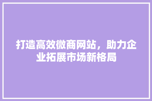 打造高效微商网站，助力企业拓展市场新格局 打造高效微商网站，助力企业拓展市场新格局 必应SEO