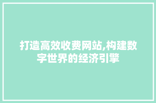 打造高效收费网站,构建数字世界的经济引擎 打造高效收费网站,构建数字世界的经济引擎 SEO关键词