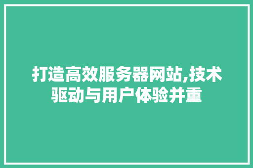 打造高效服务器网站,技术驱动与用户体验并重 打造高效服务器网站,技术驱动与用户体验并重 SEO关键词