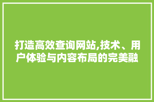 打造高效查询网站,技术、用户体验与内容布局的完美融合 打造高效查询网站,技术、用户体验与内容布局的完美融合 必应SEO