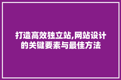 打造高效独立站,网站设计的关键要素与最佳方法 打造高效独立站,网站设计的关键要素与最佳方法 SEO关键词
