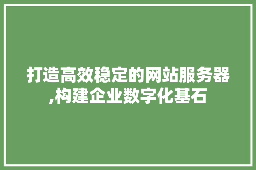 打造高效稳定的网站服务器,构建企业数字化基石 打造高效稳定的网站服务器,构建企业数字化基石 搜狗SEO