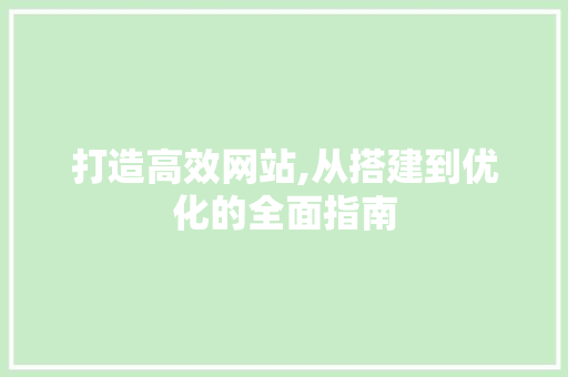 打造高效网站,从搭建到优化的全面指南 网站建设公司 打造高效网站,从搭建到优化的全面指南 打造高效网站,从搭建到优化的全面指南 网站建设公司