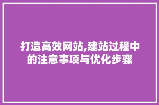 打造高效网站,建站过程中的注意事项与优化步骤 打造高效网站,建站过程中的注意事项与优化步骤 神马SEO