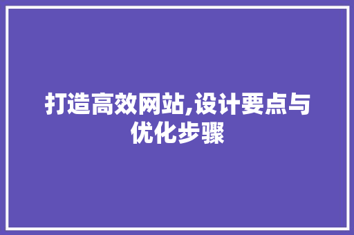 打造高效网站,设计要点与优化步骤 打造高效网站,设计要点与优化步骤 神马SEO