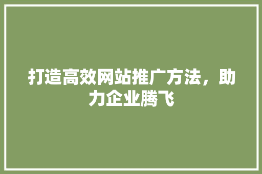 打造高效网站推广方法，助力企业腾飞 打造高效网站推广方法，助力企业腾飞 搜狗SEO