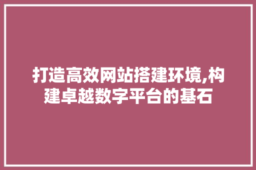 打造高效网站搭建环境,构建卓越数字平台的基石 打造高效网站搭建环境,构建卓越数字平台的基石 搜狗SEO