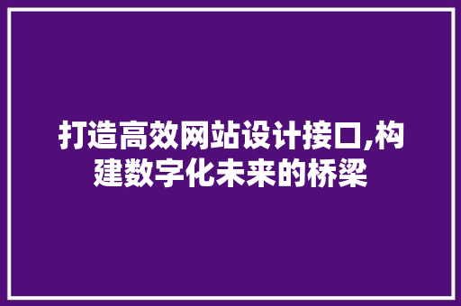打造高效网站设计接口,构建数字化未来的桥梁