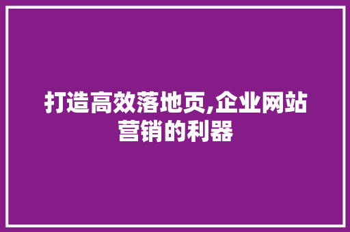 打造高效落地页,企业网站营销的利器 打造高效落地页,企业网站营销的利器 搜狗SEO