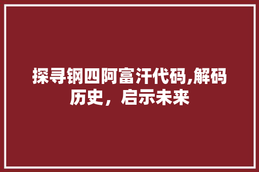 探寻钢四阿富汗代码,解码历史，启示未来 探寻钢四阿富汗代码,解码历史，启示未来 SEO关键词