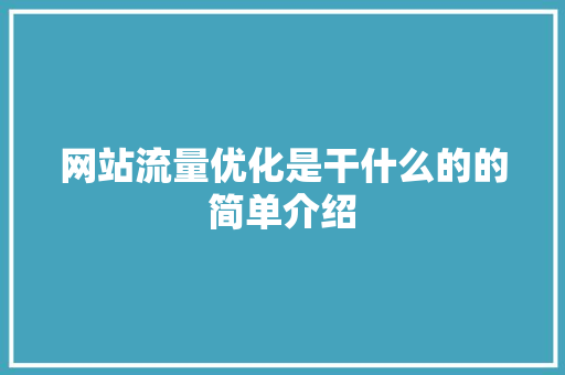网站流量优化是干什么的的简单介绍 网站流量优化是干什么的的简单介绍 网站建设公司