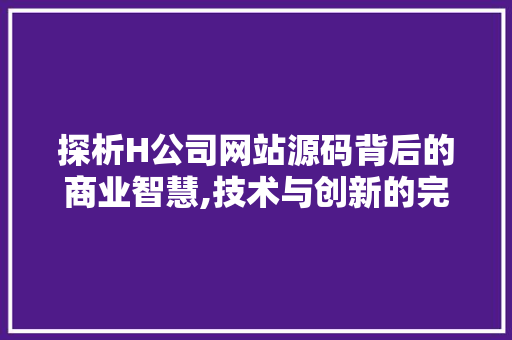 探析H公司网站源码背后的商业智慧,技术与创新的完美结合 探析H公司网站源码背后的商业智慧,技术与创新的完美结合 必应SEO