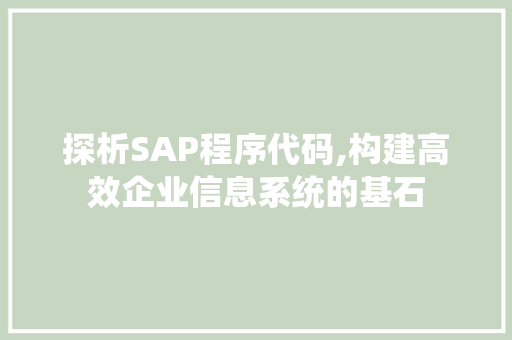 探析SAP程序代码,构建高效企业信息系统的基石 探析SAP程序代码,构建高效企业信息系统的基石 必应SEO