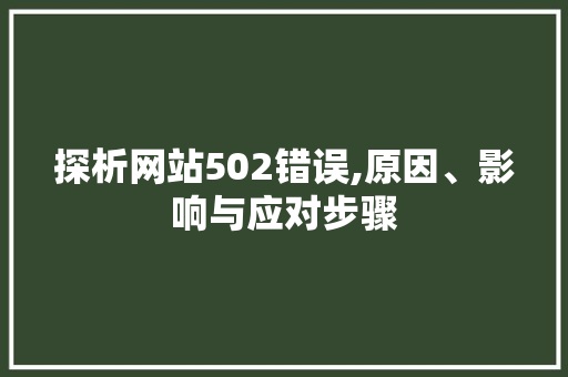 探析网站502错误,原因、影响与应对步骤 探析网站502错误,原因、影响与应对步骤 神马SEO