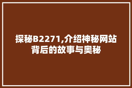 探秘B2271,介绍神秘网站背后的故事与奥秘 探秘B2271,介绍神秘网站背后的故事与奥秘 网站建设公司