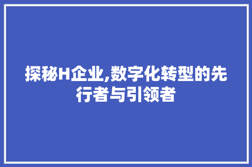 探秘H企业,数字化转型的先行者与引领者 探秘H企业,数字化转型的先行者与引领者 神马SEO