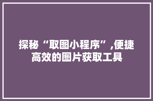 探秘“取图小程序”,便捷高效的图片获取工具 探秘“取图小程序”,便捷高效的图片获取工具 网站建设公司