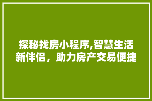 探秘找房小程序,智慧生活新伴侣，助力房产交易便捷高效