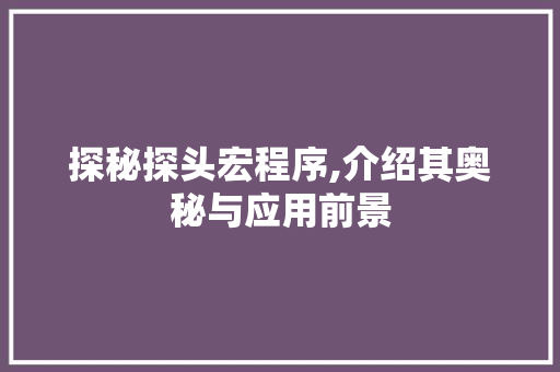 探秘探头宏程序,介绍其奥秘与应用前景 探秘探头宏程序,介绍其奥秘与应用前景 搜狗SEO