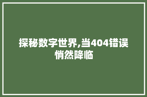 探秘数字世界,当404错误悄然降临 探秘数字世界,当404错误悄然降临 必应SEO