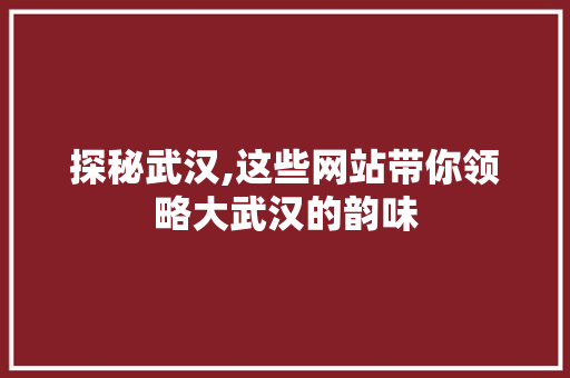 探秘武汉,这些网站带你领略大武汉的韵味 百度SEO 探秘武汉,这些网站带你领略大武汉的韵味 探秘武汉,这些网站带你领略大武汉的韵味 百度SEO