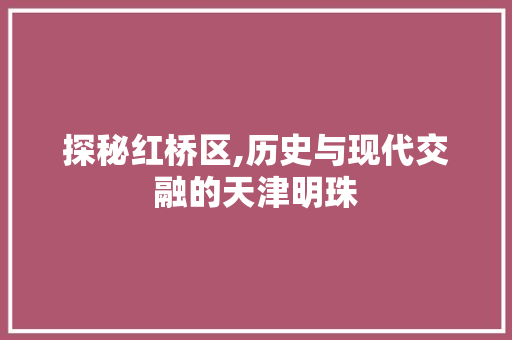 探秘红桥区,历史与现代交融的天津明珠