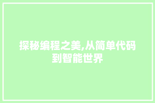 探秘编程之美,从简单代码到智能世界