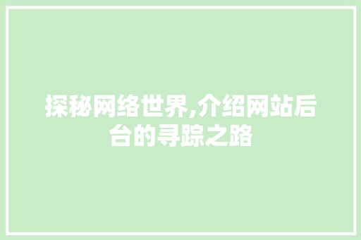 探秘网络世界,介绍网站后台的寻踪之路 探秘网络世界,介绍网站后台的寻踪之路 SEO关键词