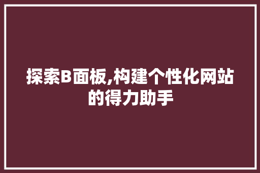 探索B面板,构建个性化网站的得力助手 探索B面板,构建个性化网站的得力助手 必应SEO
