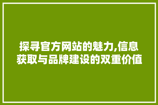 探寻官方网站的魅力,信息获取与品牌建设的双重价值 SEO关键词 探寻官方网站的魅力,信息获取与品牌建设的双重价值 探寻官方网站的魅力,信息获取与品牌建设的双重价值 SEO关键词
