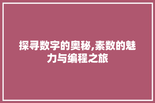 探寻数字的奥秘,素数的魅力与编程之旅 探寻数字的奥秘,素数的魅力与编程之旅 神马SEO