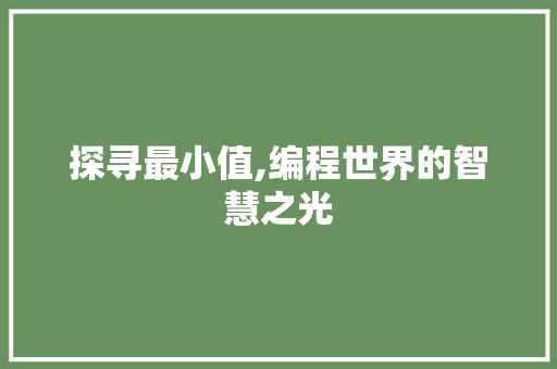 探寻最小值,编程世界的智慧之光 探寻最小值,编程世界的智慧之光 百度SEO