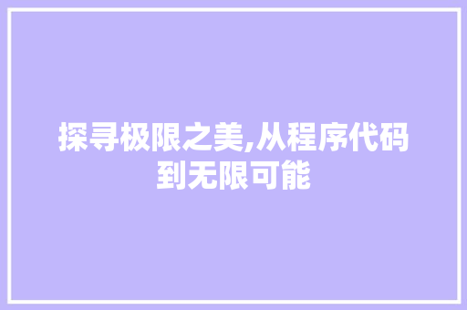 探寻极限之美,从程序代码到无限可能 探寻极限之美,从程序代码到无限可能 SEO关键词