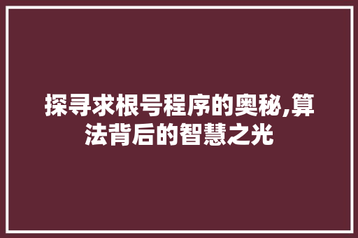 探寻求根号程序的奥秘,算法背后的智慧之光 探寻求根号程序的奥秘,算法背后的智慧之光 百度SEO