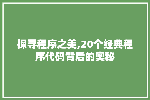 探寻程序之美,20个经典程序代码背后的奥秘 探寻程序之美,20个经典程序代码背后的奥秘 SEO关键词
