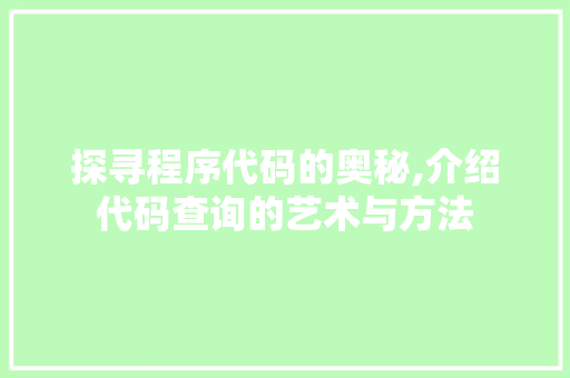 探寻程序代码的奥秘,介绍代码查询的艺术与方法 探寻程序代码的奥秘,介绍代码查询的艺术与方法 必应SEO