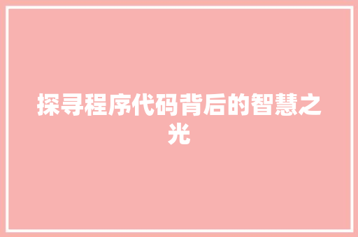 探寻程序代码背后的智慧之光 探寻程序代码背后的智慧之光 百度SEO