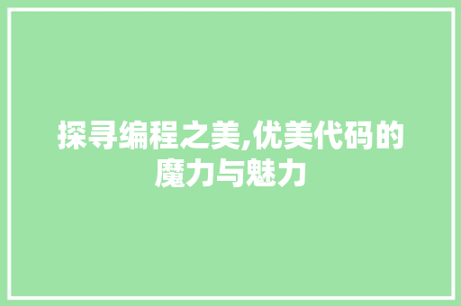 探寻编程之美,优美代码的魔力与魅力 探寻编程之美,优美代码的魔力与魅力 必应SEO