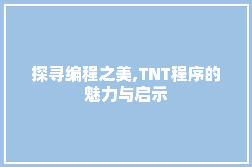探寻编程之美,TNT程序的魅力与启示 探寻编程之美,TNT程序的魅力与启示 网站建设公司