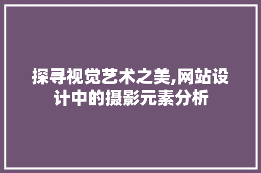 探寻视觉艺术之美,网站设计中的摄影元素分析 探寻视觉艺术之美,网站设计中的摄影元素分析 神马SEO
