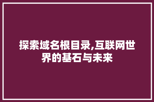 探索域名根目录,互联网世界的基石与未来 探索域名根目录,互联网世界的基石与未来 SEO关键词