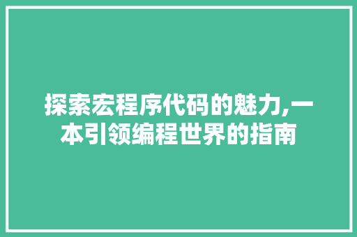 探索宏程序代码的魅力,一本引领编程世界的指南 探索宏程序代码的魅力,一本引领编程世界的指南 网站建设公司