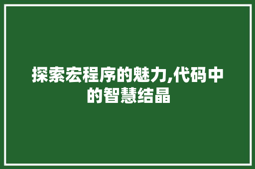 探索宏程序的魅力,代码中的智慧结晶