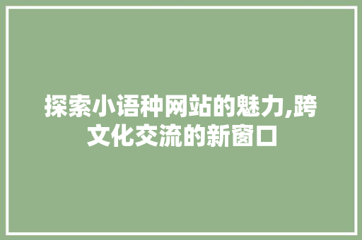 探索小语种网站的魅力,跨文化交流的新窗口 探索小语种网站的魅力,跨文化交流的新窗口 神马SEO
